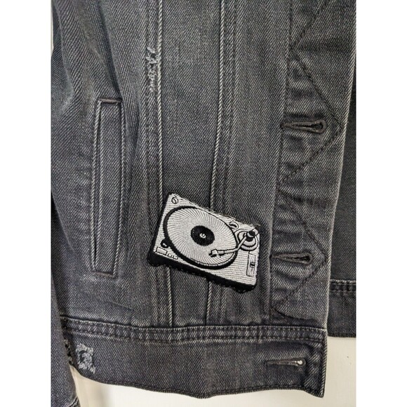 Embroidered Patch Denim Jacket Women’s Size S Old Navy Black Skull Pisces Custom - Picture 6 of 14